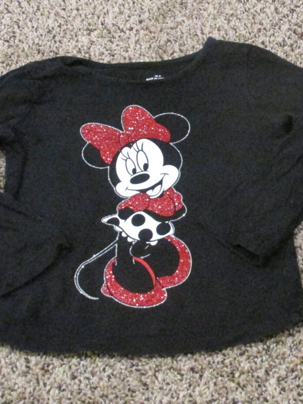 Jumping Beans Disney Minnie Mouse Pullover‎ Shirt Girls 2T Black Long Sleeve Top